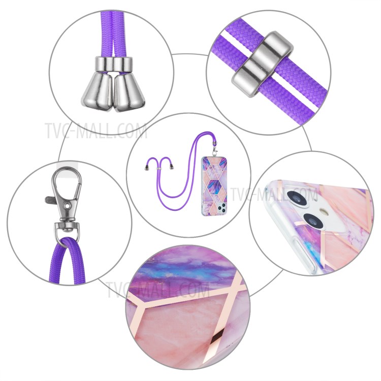 Marble Pattern Protective Shell 2.0mm IMD Electroplating Phone Skin with Carrying Lanyard for Samsung Galaxy A42 5G - Light Purple-5