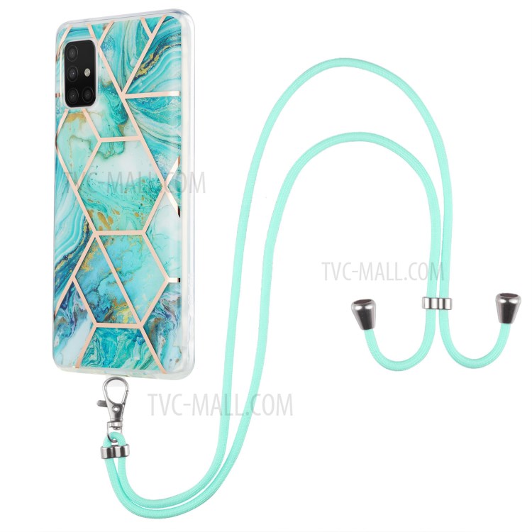 Marble Pattern 2.0mm IMD Electroplating Phone Protective Shell Skin with Lanyard for Samsung Galaxy A51 5G SM-A516 - Blue-1