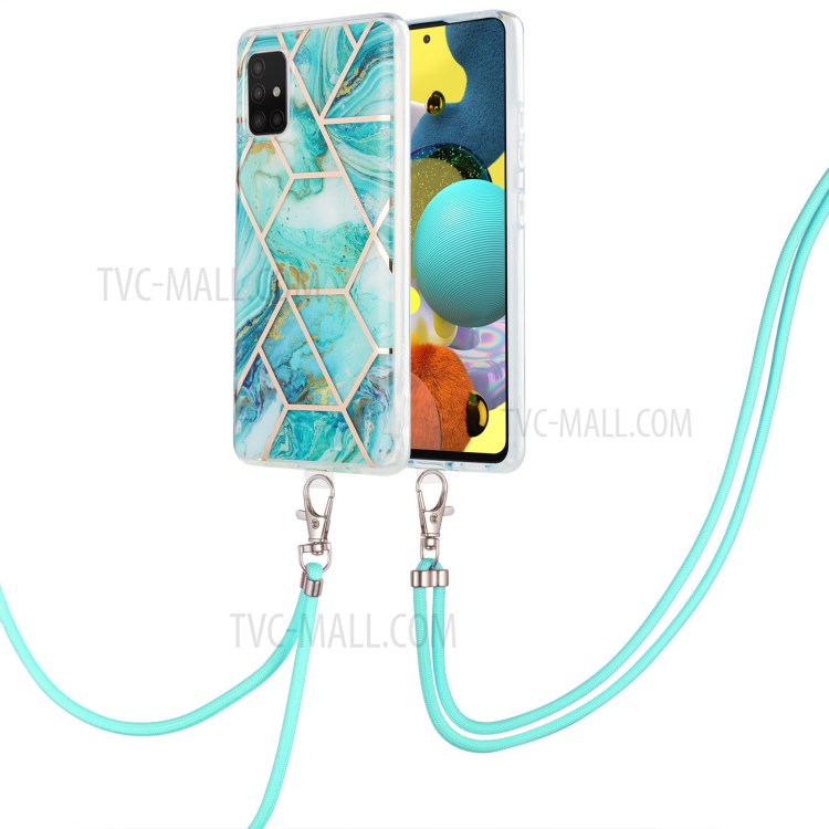Marble Pattern 2.0mm IMD Electroplating Phone Protective Shell Skin with Lanyard for Samsung Galaxy A51 5G SM-A516 - Blue-2