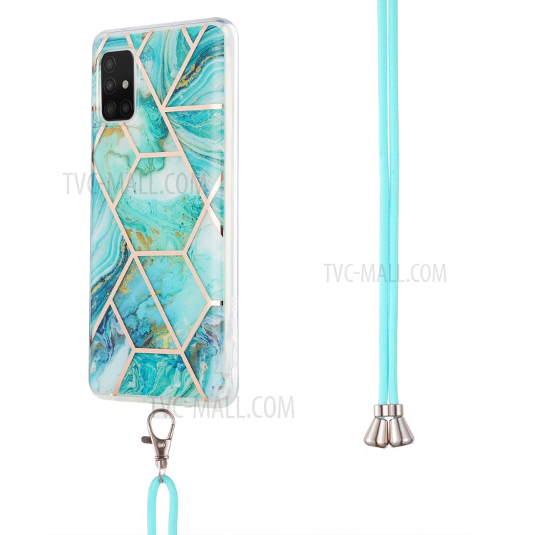 Marble Pattern 2.0mm IMD Electroplating Phone Protective Shell Skin with Lanyard for Samsung Galaxy A51 5G SM-A516 - Blue-3
