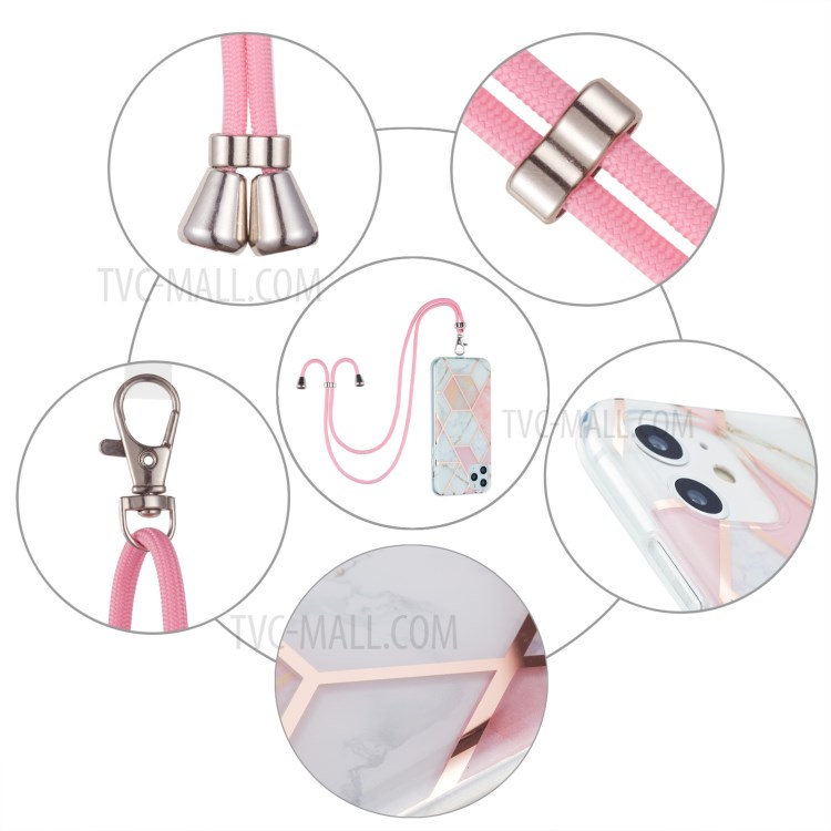 2.0mm IMD Electroplating Marble Pattern Protective Shell Case with Lanyard for Samsung Galaxy S20 - Pink/White-5