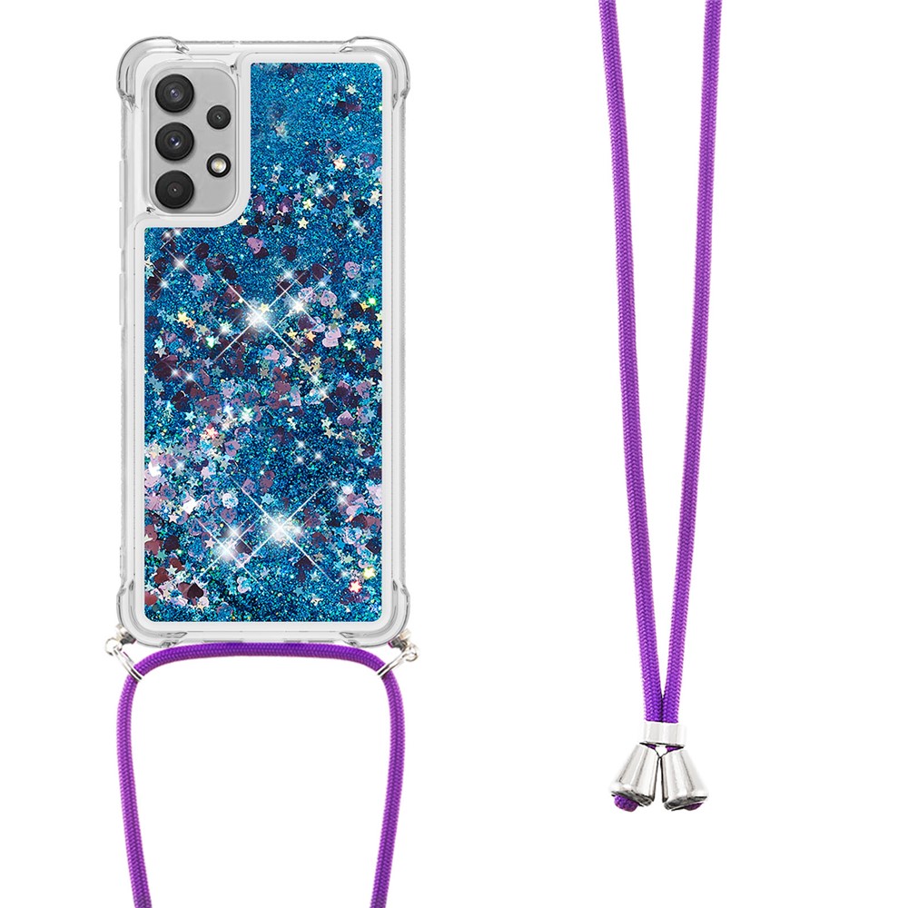 Floating Quicksand Shiny Glitter Mobile Phone TPU Cover with Strap for Samsung Galaxy A32 4G (US Version) - Blue Heart-2