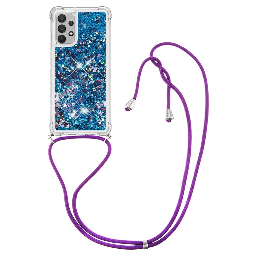 Floating Quicksand Shiny Glitter Mobile Phone TPU Cover with Strap for Samsung Galaxy A32 4G (US Version) - Blue Heart-3