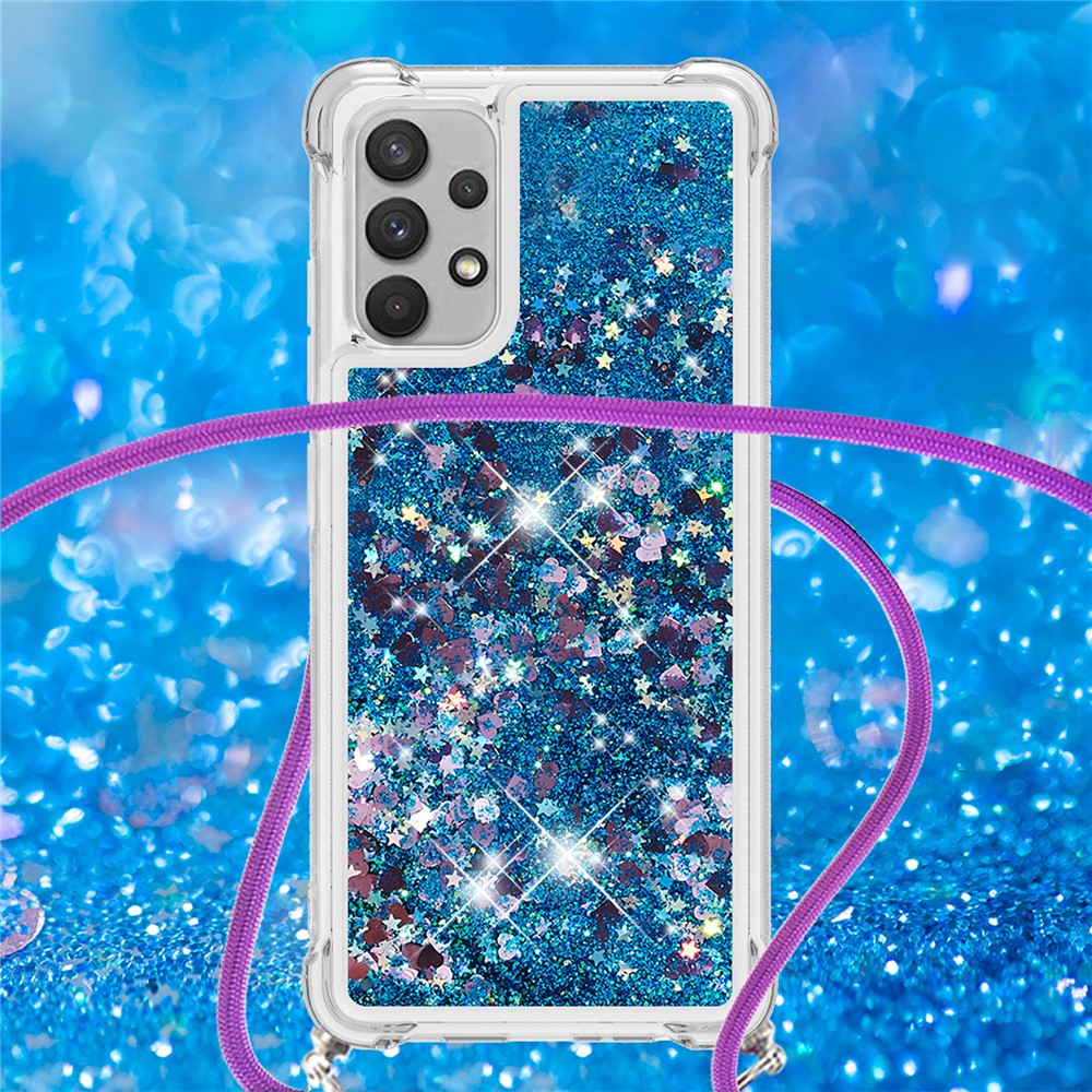 Floating Quicksand Shiny Glitter Mobile Phone TPU Cover with Strap for Samsung Galaxy A32 4G (US Version) - Blue Heart-4