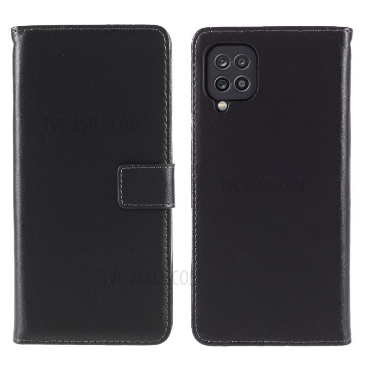 Split Leather Mobile Phone Case Cover Shell Wallet Stand for Samsung Galaxy A12 - Black-1