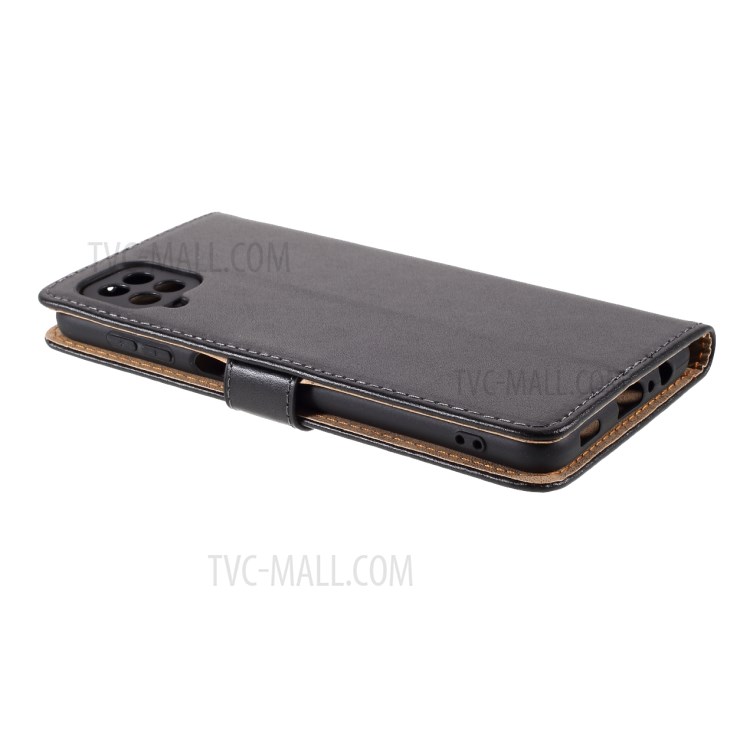 Split Leather Mobile Phone Case Cover Shell Wallet Stand for Samsung Galaxy A12 - Black-3
