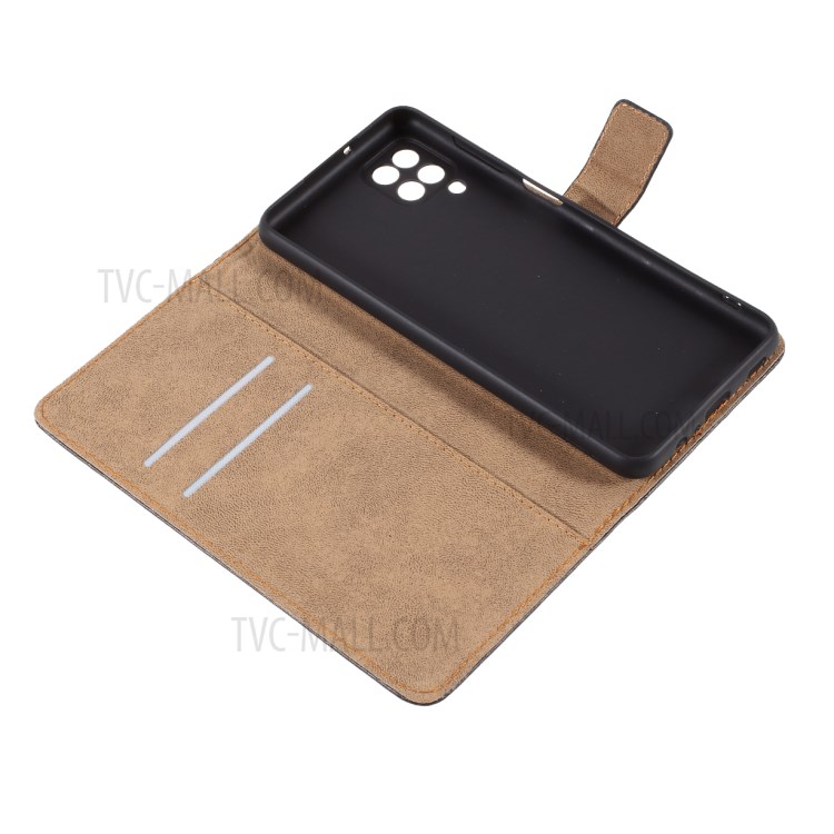 Split Leather Mobile Phone Case Cover Shell Wallet Stand for Samsung Galaxy A12 - Black-5
