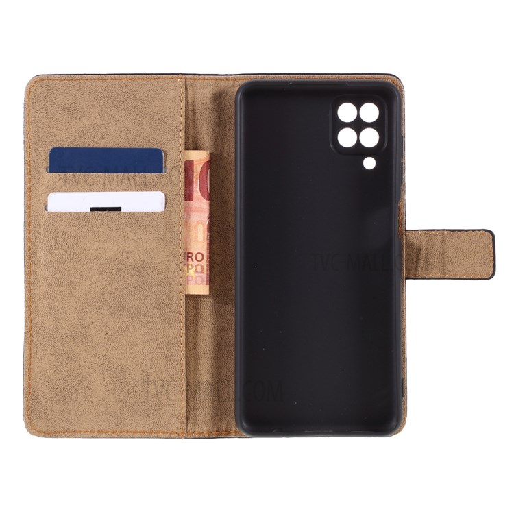 Split Leather Mobile Phone Case Cover Shell Wallet Stand for Samsung Galaxy A12 - Black-6