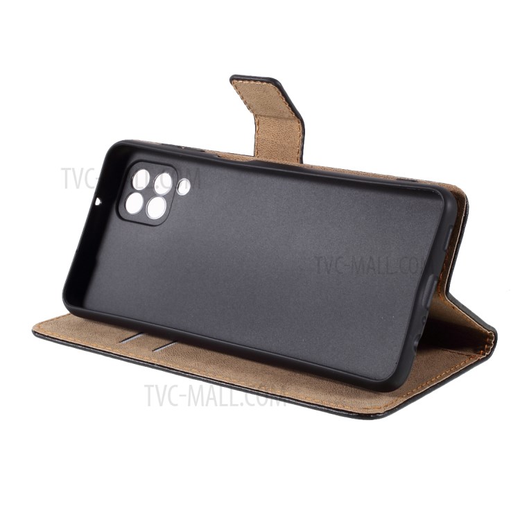 Split Leather Mobile Phone Case Cover Shell Wallet Stand for Samsung Galaxy A12 - Black-7