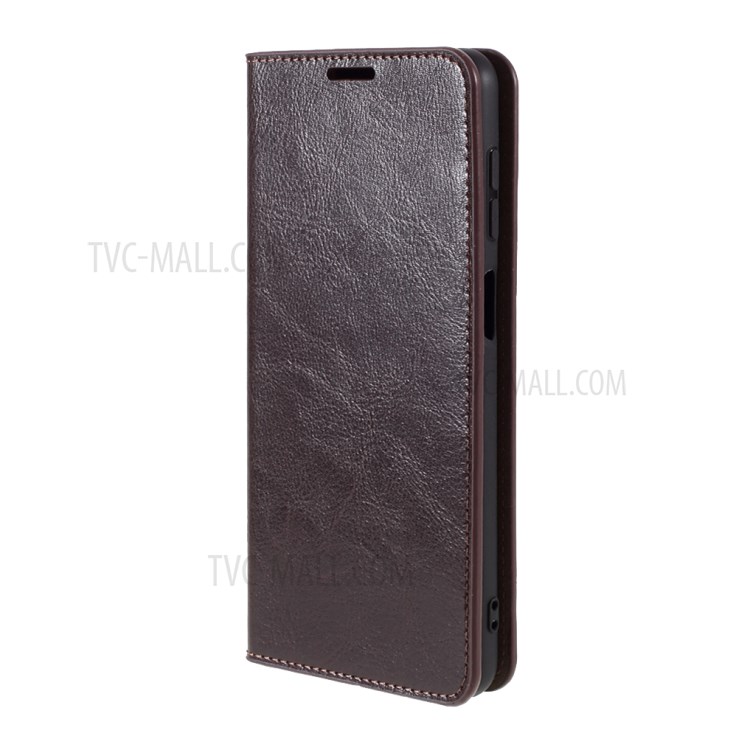 Crazy Horse Auto-absorbed Genuine Leather Wallet Stand Case Shell for Samsung Galaxy A12 - Coffee-10