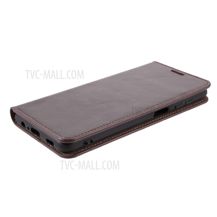 Crazy Horse Auto-absorbed Genuine Leather Wallet Stand Case Shell for Samsung Galaxy A12 - Coffee-2