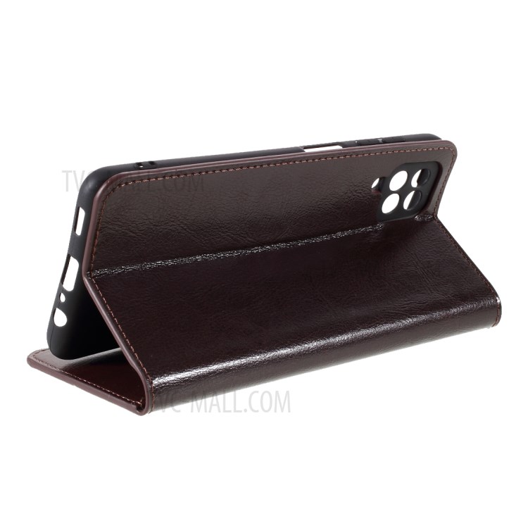 Crazy Horse Auto-absorbed Genuine Leather Wallet Stand Case Shell for Samsung Galaxy A12 - Coffee-8