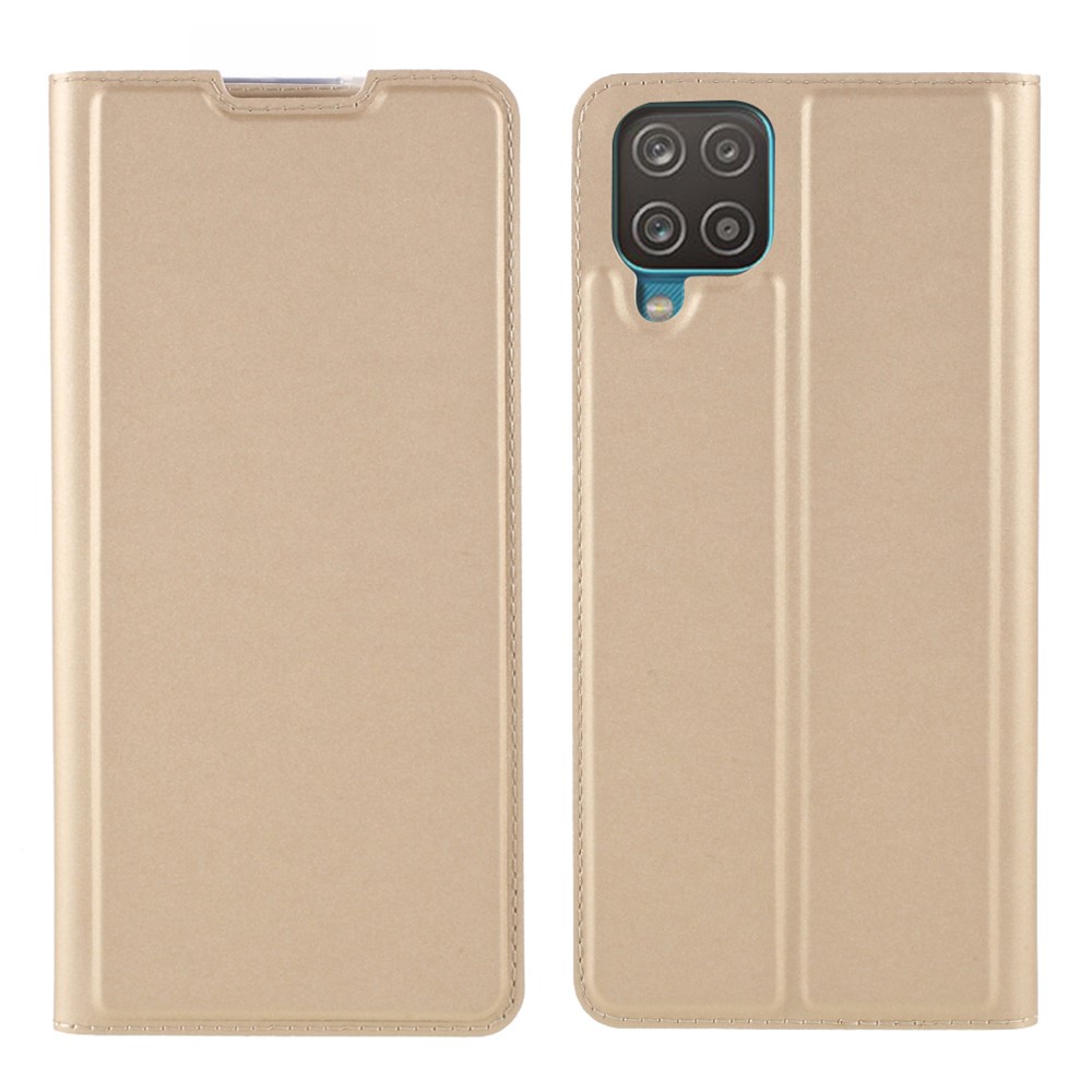 Auto-absorbed Leather Phone Protective Case Shell Stand with Card Slot for Samsung Galaxy A12 - Gold-1
