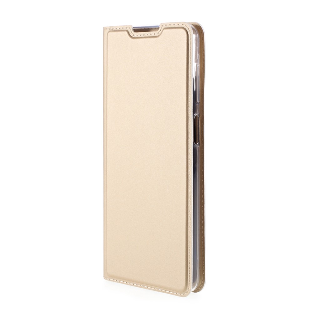 Auto-absorbed Leather Phone Protective Case Shell Stand with Card Slot for Samsung Galaxy A12 - Gold-10