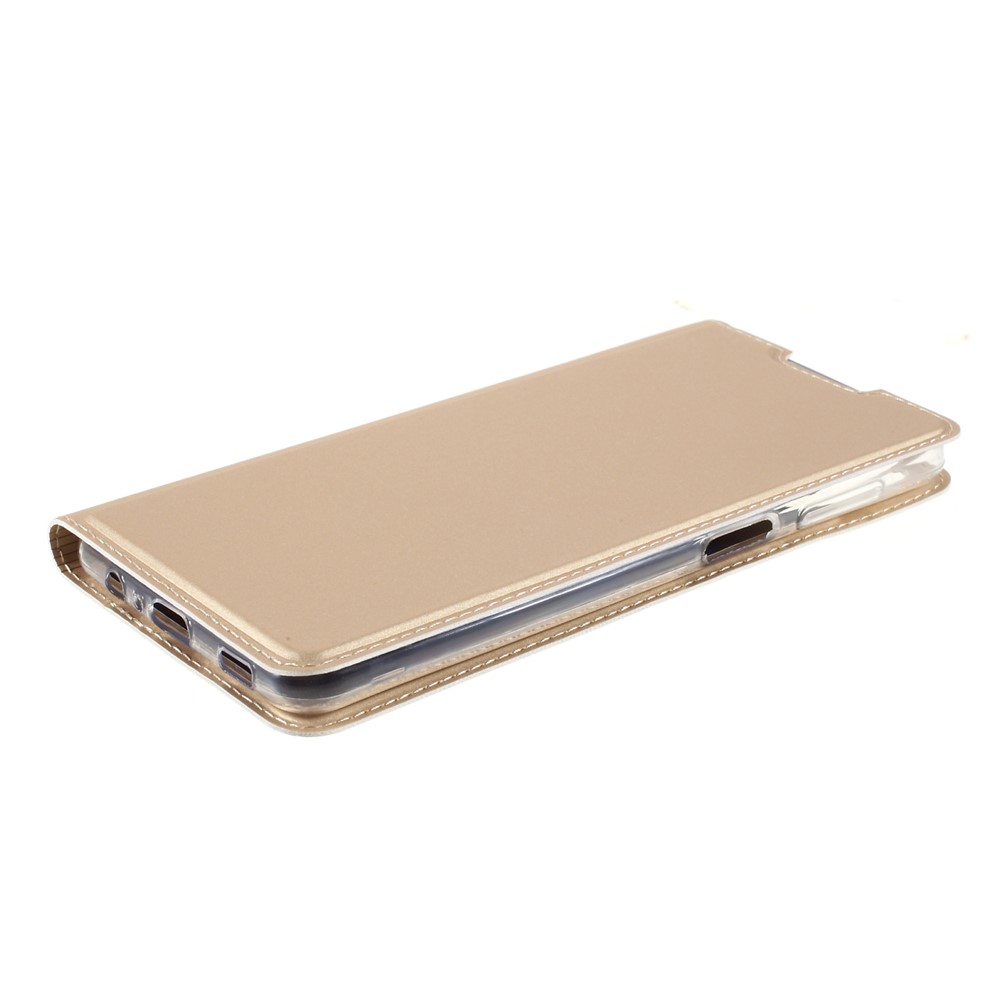 Auto-absorbed Leather Phone Protective Case Shell Stand with Card Slot for Samsung Galaxy A12 - Gold-2