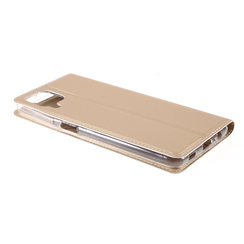 Auto-absorbed Leather Phone Protective Case Shell Stand with Card Slot for Samsung Galaxy A12 - Gold-3
