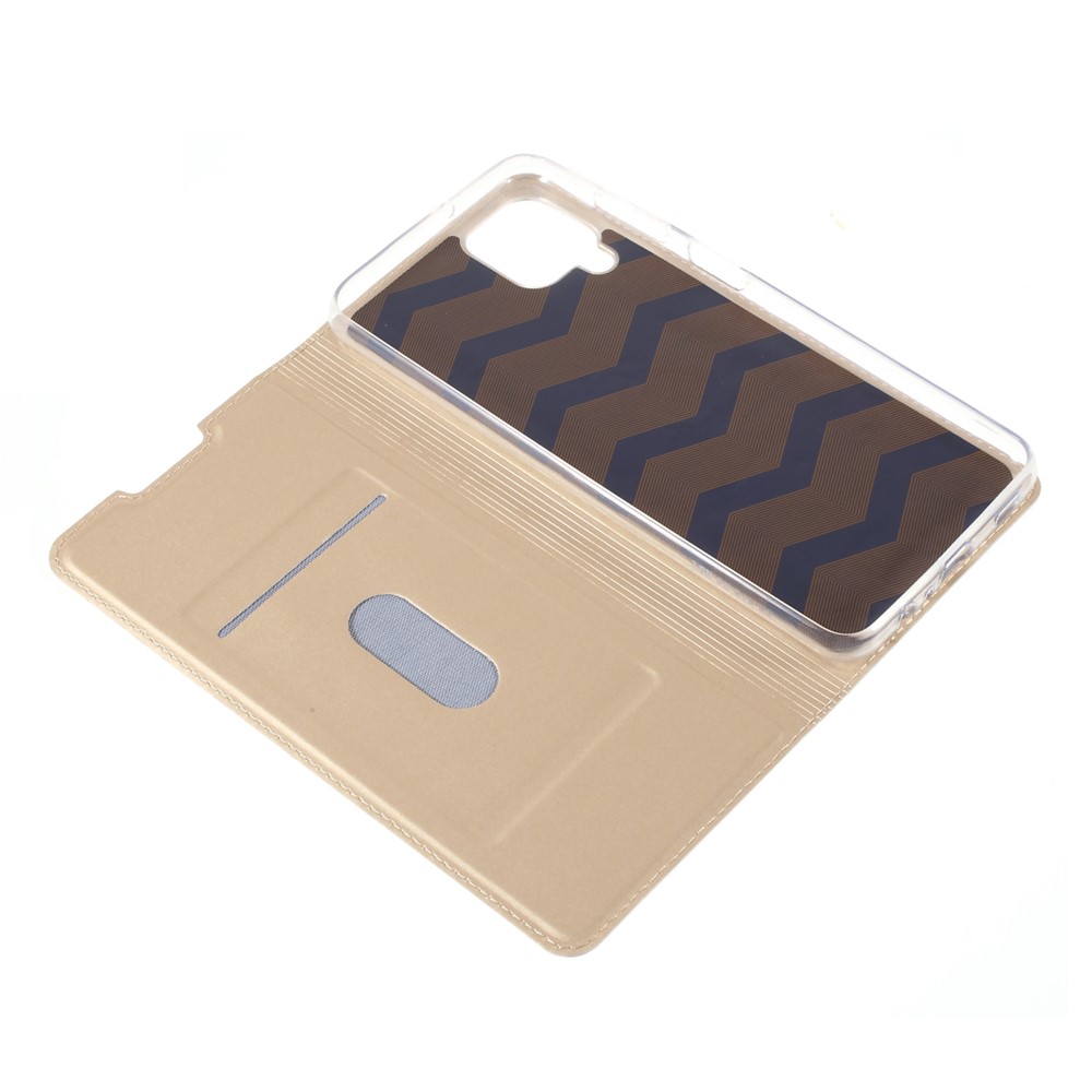 Auto-absorbed Leather Phone Protective Case Shell Stand with Card Slot for Samsung Galaxy A12 - Gold-5