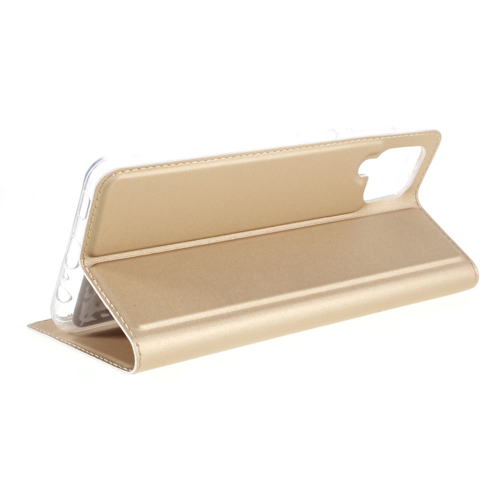 Auto-absorbed Leather Phone Protective Case Shell Stand with Card Slot for Samsung Galaxy A12 - Gold-7