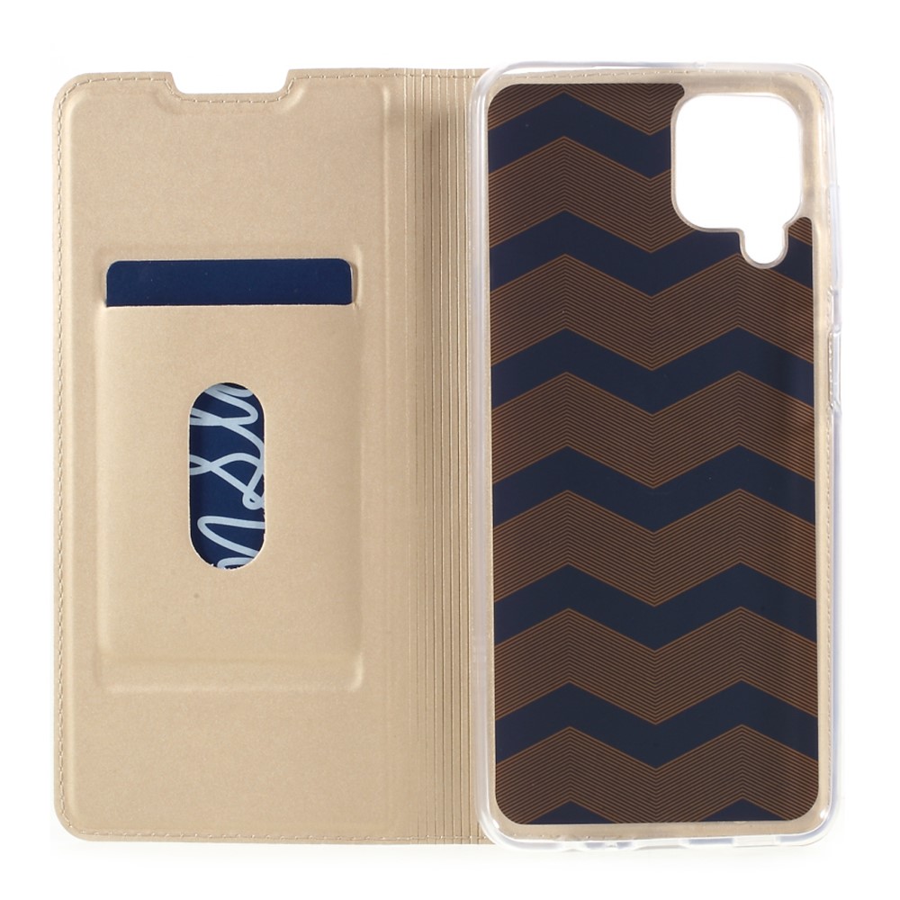 Auto-absorbed Leather Phone Protective Case Shell Stand with Card Slot for Samsung Galaxy A12 - Gold-8