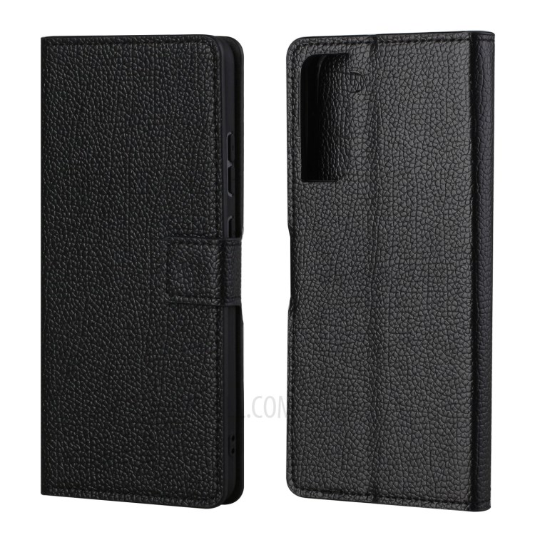 Litchi Texture Magnetic Leather Stand Case for Samsung Galaxy S21 FE - Black-1