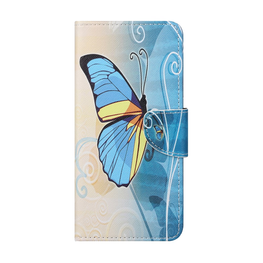 Pattern Printing Cross Texture Leather Wallet Stand Case for Samsung Galaxy S21 FE Cover - Blue Butterfly-2