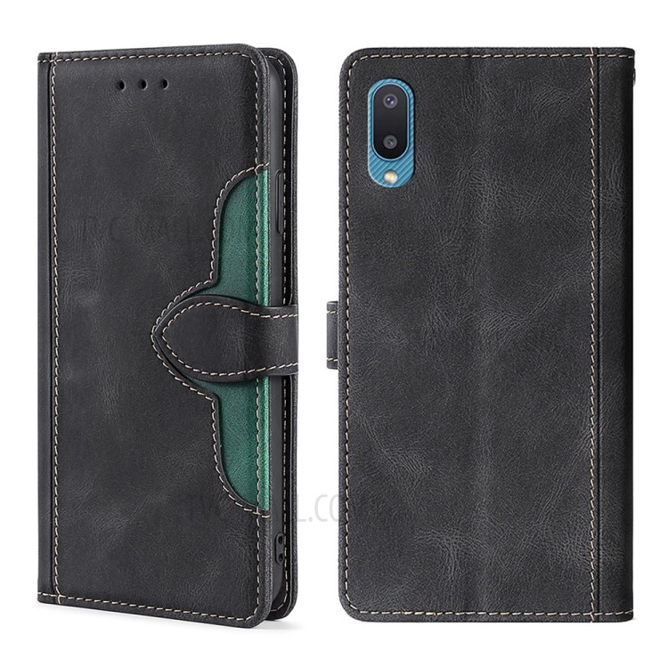 Stylish Contrast Color Well-Protected Leather Phone Cover Case for Samsung Galaxy A02 - Black-1