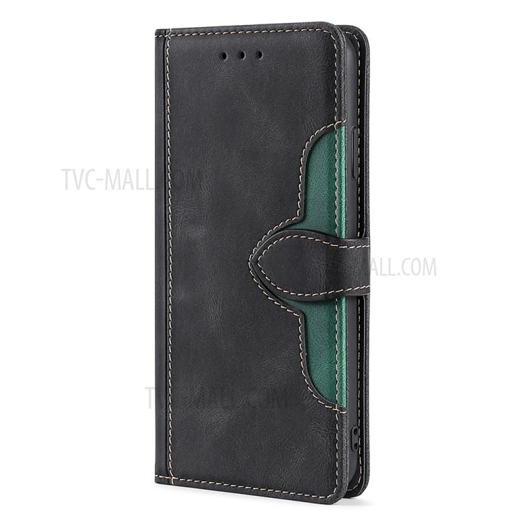 Stylish Contrast Color Well-Protected Leather Phone Cover Case for Samsung Galaxy A02 - Black-2