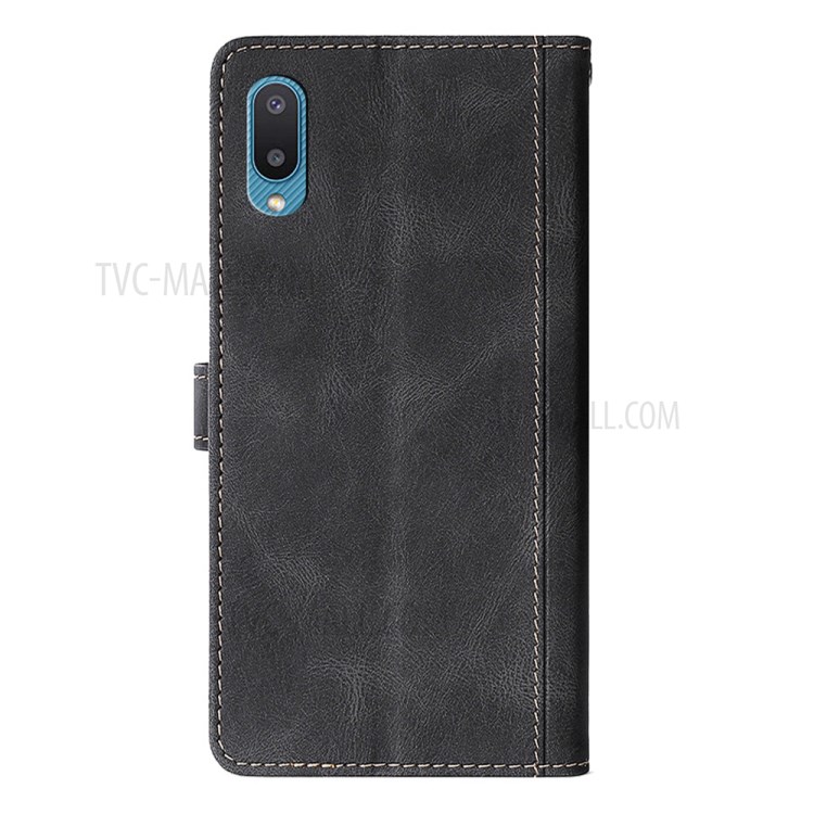 Stylish Contrast Color Well-Protected Leather Phone Cover Case for Samsung Galaxy A02 - Black-3