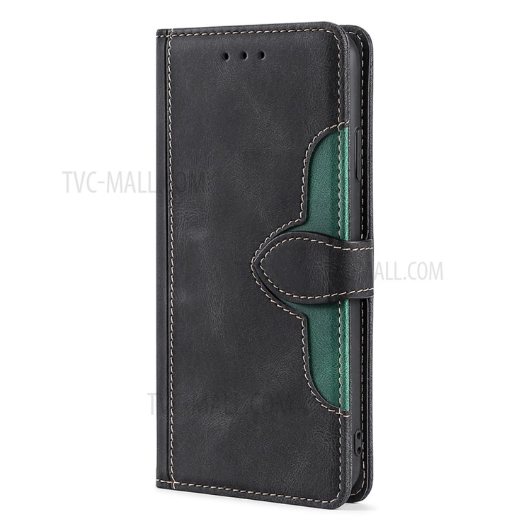 Stylish Contrast Color Skin-Touch Feeling Leather Cell Phone Cover Case for Samsung Galaxy A02s (166.5x75.9x9.2mm) - Black-2