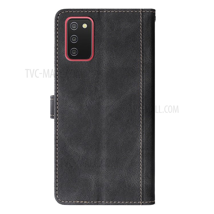 Stylish Contrast Color Skin-Touch Feeling Leather Cell Phone Cover Case for Samsung Galaxy A02s (166.5x75.9x9.2mm) - Black-3