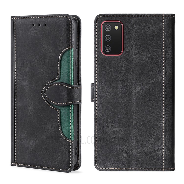 Stylish Contrast Color Soft TPU + PU Leather Phone Cover Case for Samsung Galaxy A02s (164.2x75.9x9.1mm) - Black-1