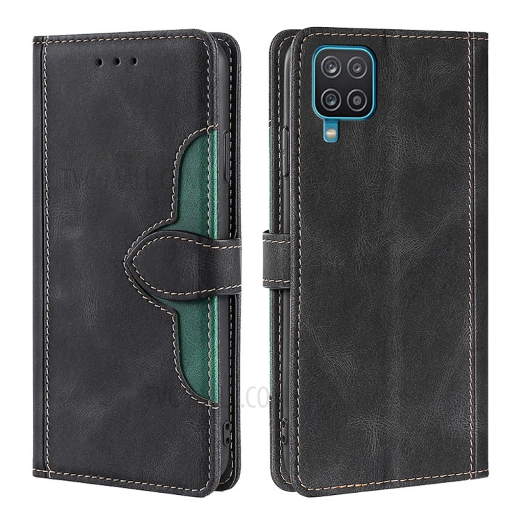 Stylish Contrast Color Leather + Soft TPU Phone Cover Case for Samsung Galaxy A12 - Black-1