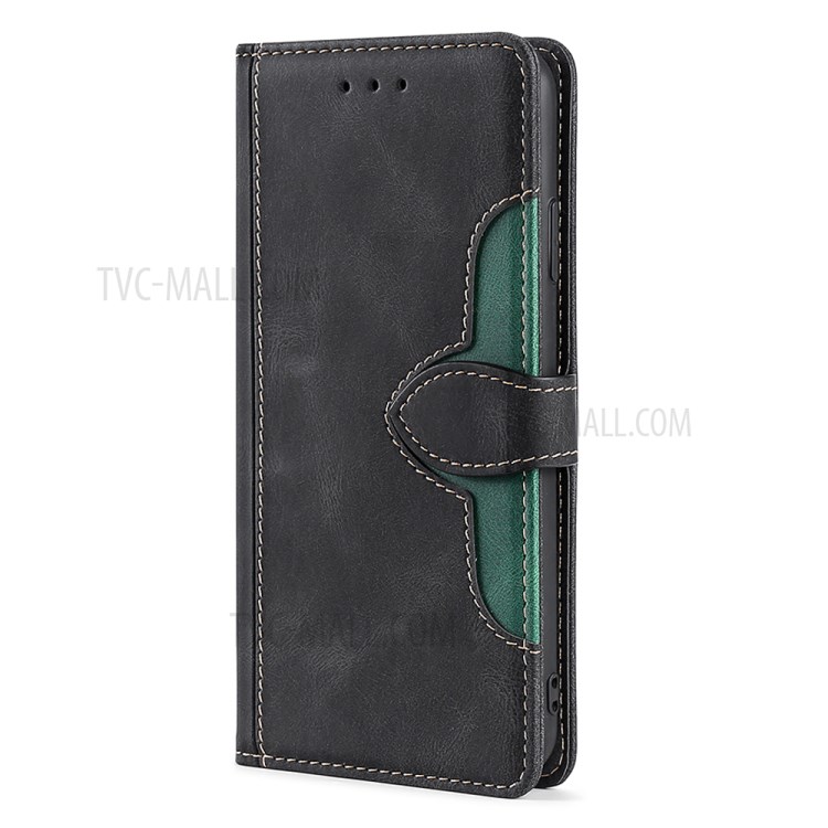 Stylish Contrast Color Leather + Soft TPU Phone Cover Case for Samsung Galaxy A12 - Black-2