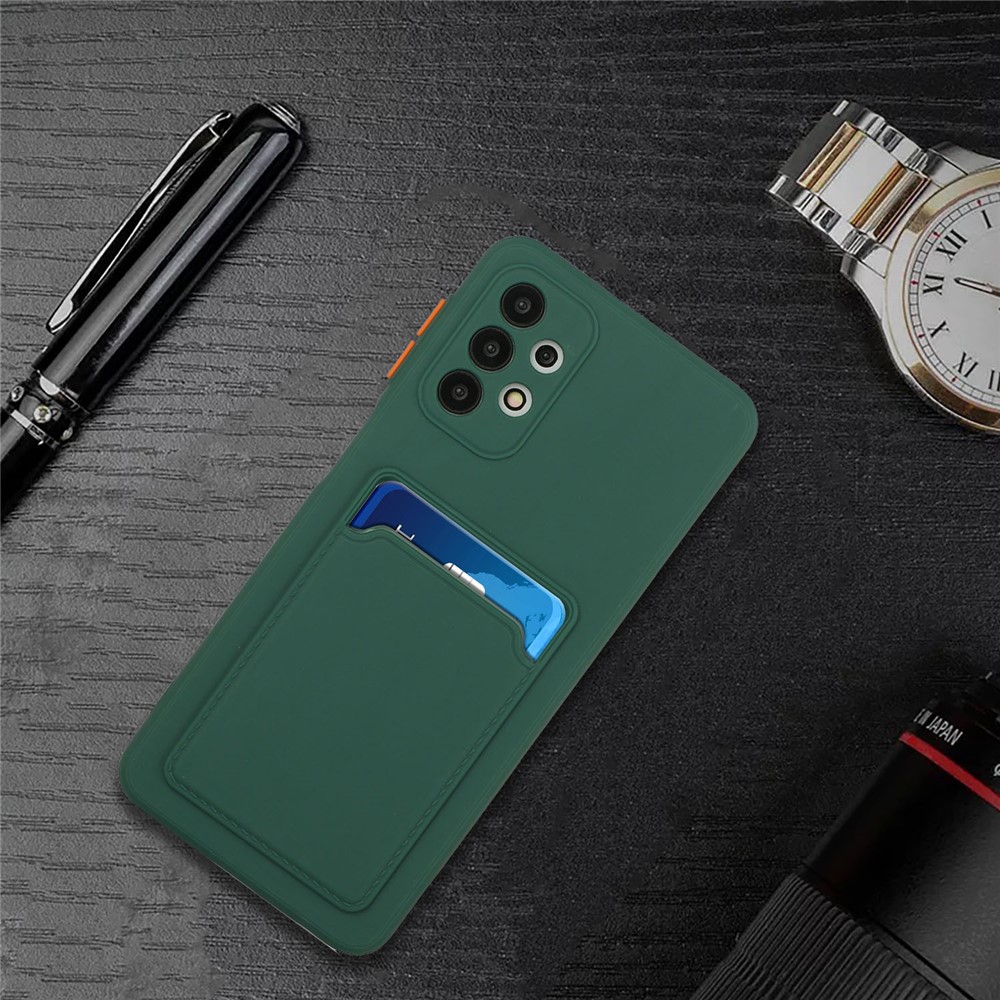 Well-Protected Flexible TPU Phone Case with Card Holder Cover for Samsung Galaxy A32 5G - Dark Green-6