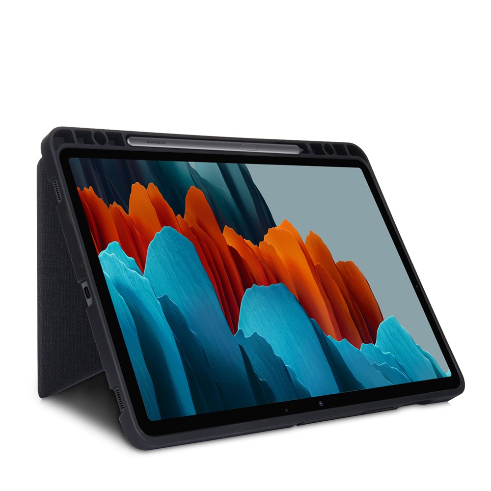 Origami-Stand-starken Magnet-Leder-Smart-Hülle Mit Stift-Slot Für Samsung Galaxy Tab S7 T870 T875 / Tab S8 - Schwarz