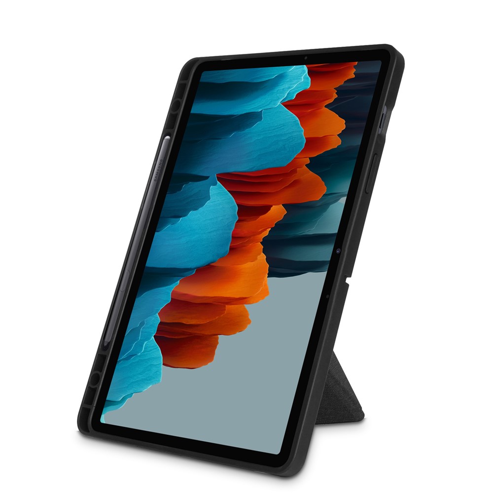 Suporte De Origami Forte Couro Inteligente De Couro Ímã Com Pena Slot Para Samsung Galaxy Tab S7 T870 T875 / Tab S8 - Preto