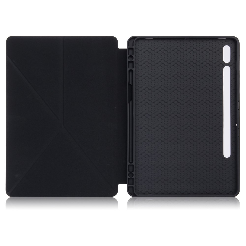 Suporte De Origami Forte Couro Inteligente De Couro Ímã Com Pena Slot Para Samsung Galaxy Tab S7 T870 T875 / Tab S8 - Preto