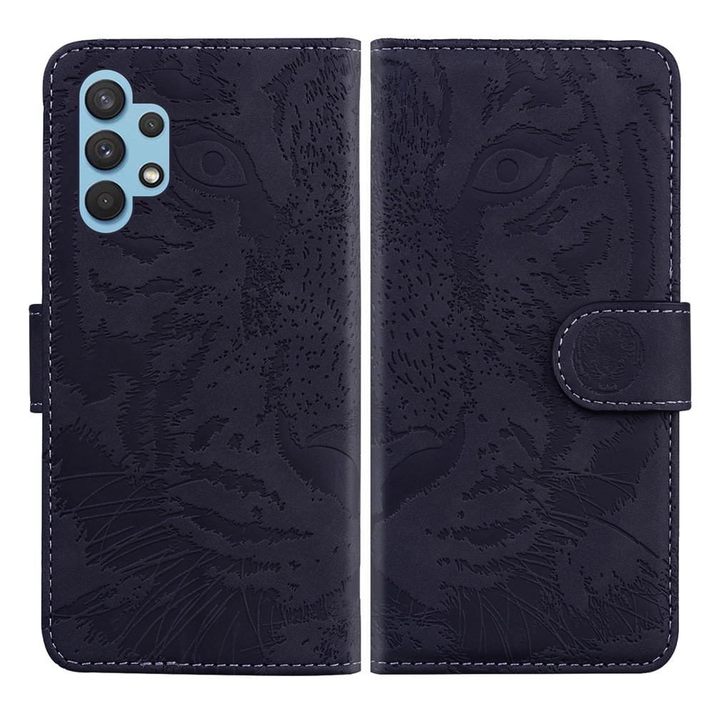 Imprinted Tiger Pattern Leather Wallet Cover Case with Stand for Samsung Galaxy A32 4G - Black-1