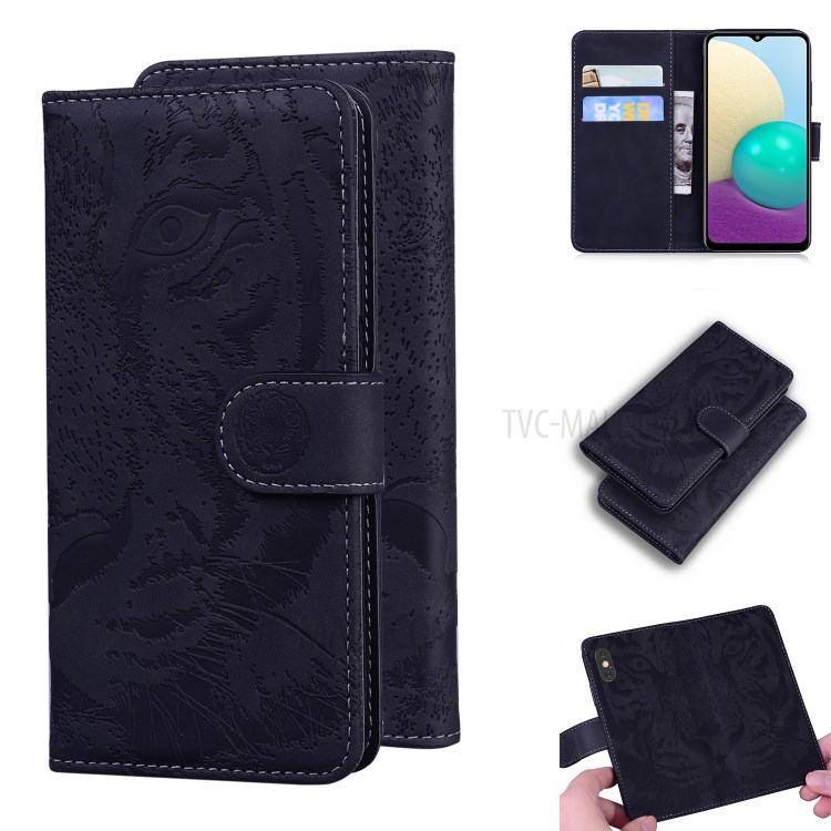 Wallet Design Imprinted Tiger Pattern Leather Stand Cover Case for Samsung Galaxy A02/M02 - Black-9