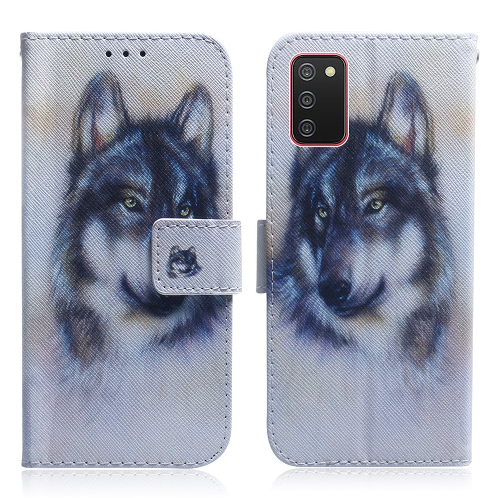 Pattern Printing Wallet Design Leather Protective Shell Case for Samsung Galaxy A02s (166.5x75.9x9.2mm) - Wolf-1