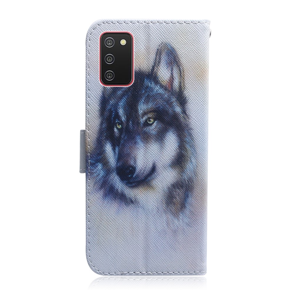 Pattern Printing Wallet Design Leather Protective Shell Case for Samsung Galaxy A02s (166.5x75.9x9.2mm) - Wolf-3