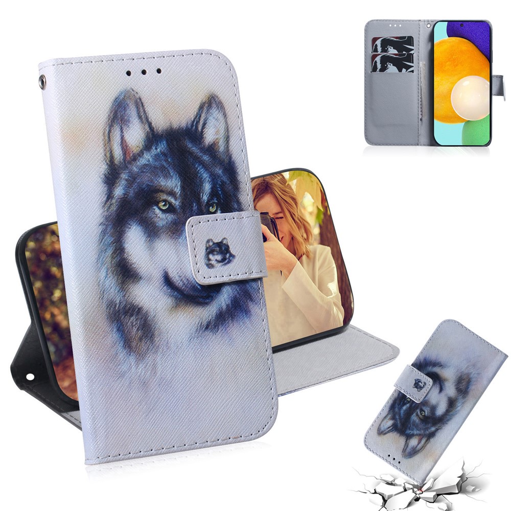 Wallet Stand Design Pattern Printing Leather Protective Shell Case for Samsung Galaxy A72 4G/5G - Wolf-9
