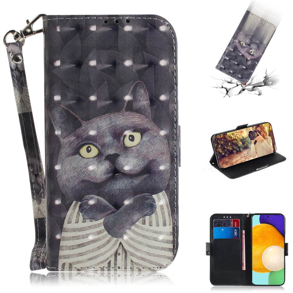 3D Pattern Printing PU Leather Wallet Stand Full-Protection Phone Shell Case for Samsung Galaxy A72 4G/5G - Cat-7