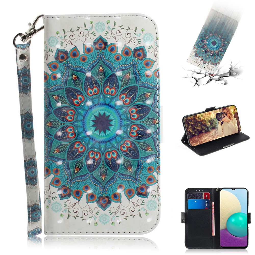 3D Pattern Printing PU Leather Wallet Stand Phone Shell Case for Samsung Galaxy A02s (164.2x75.9x9.1mm) - Mandala-7