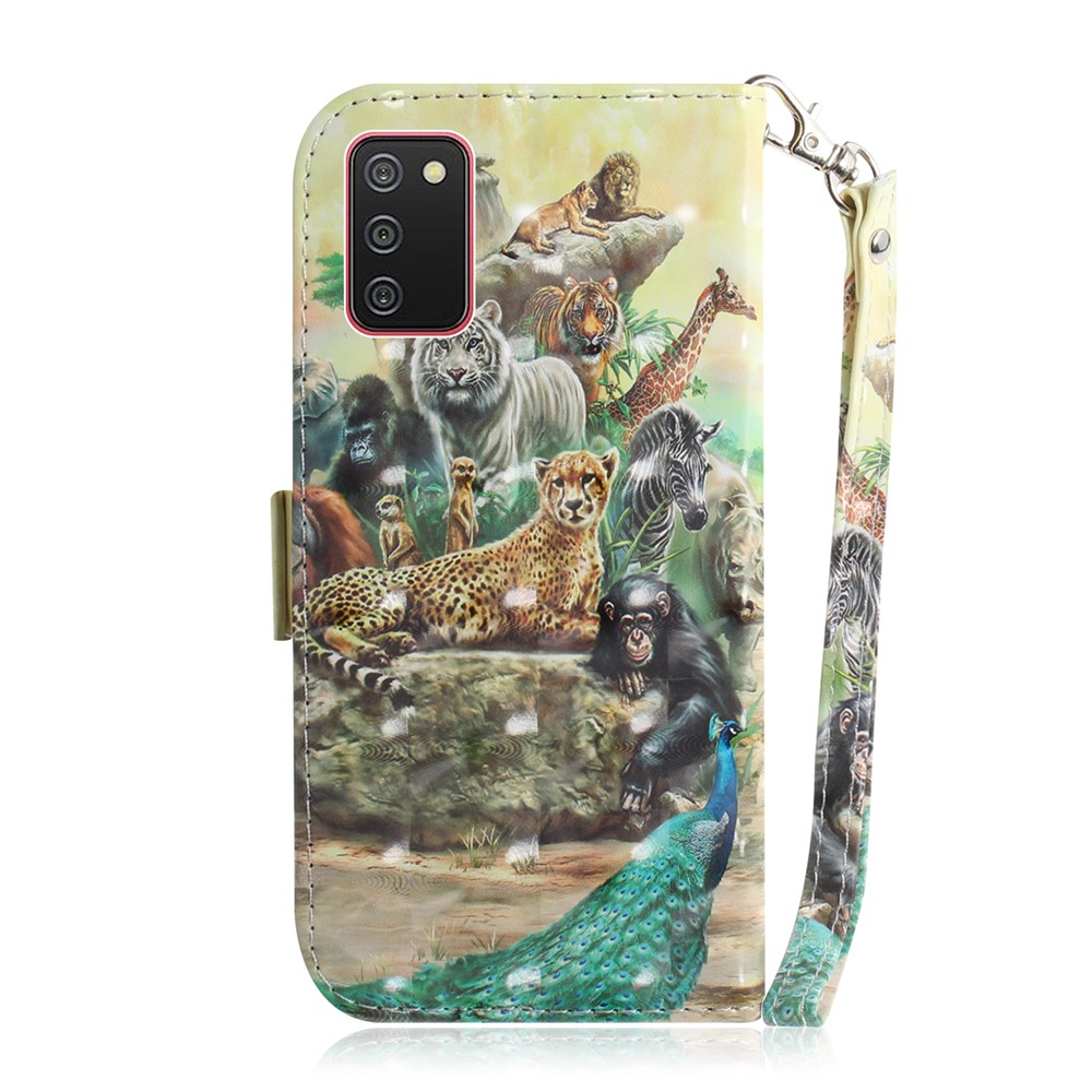3D Pattern Printing PU Leather Wallet Stand Phone Shell Case for Samsung Galaxy A02s (166.5x75.9x9.2mm) - Animals-2