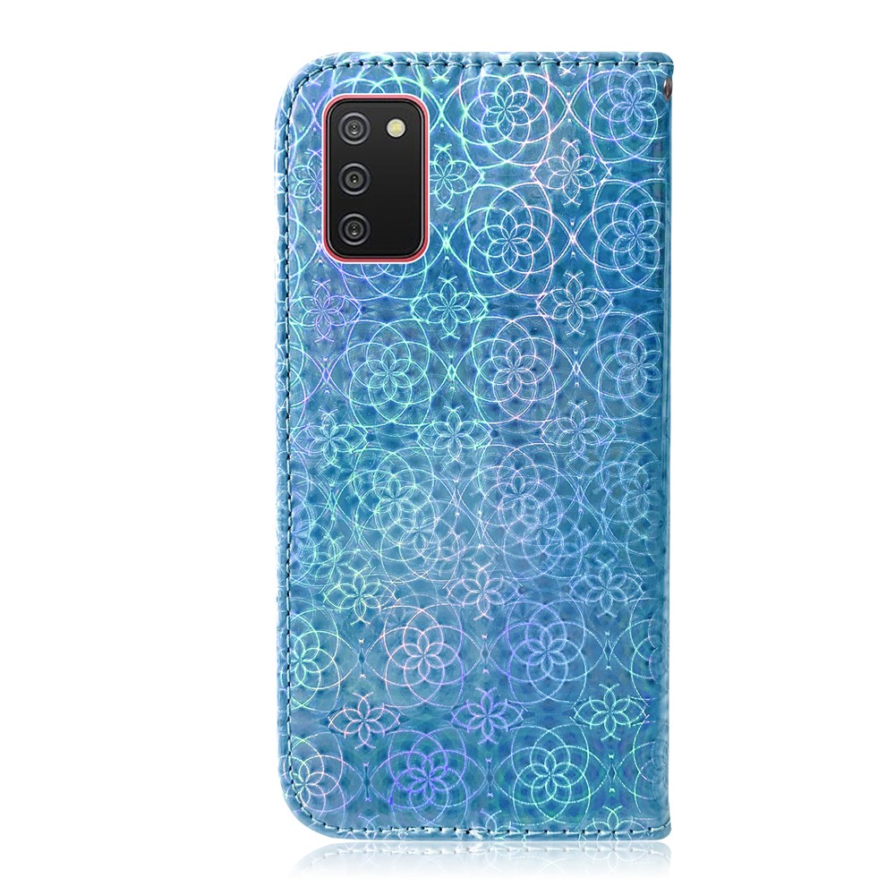 Flower Pattern Leather Stand Wallet Cover Case for Samsung Galaxy A02s (164.2x75.9x9.1mm) - Blue-2