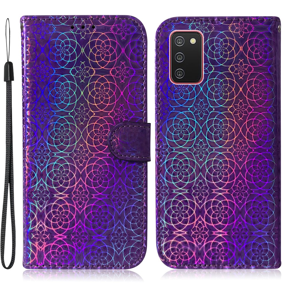 Flower Pattern Leather Stand Wallet Cover Case for Samsung Galaxy A02s (164.2x75.9x9.1mm) - Purple-1