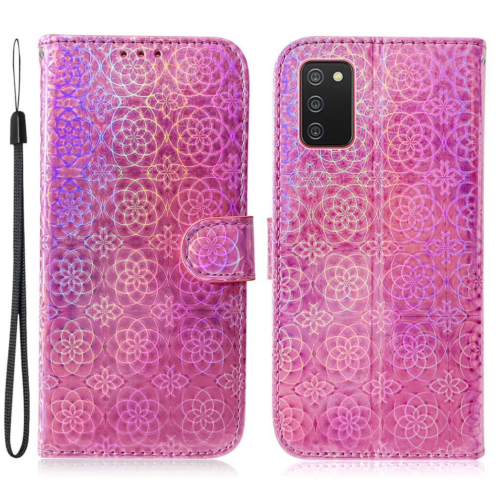 Flower Pattern Leather Stand Wallet Cover Case for Samsung Galaxy A02s (166.5x75.9x9.2mm) - Pink-1