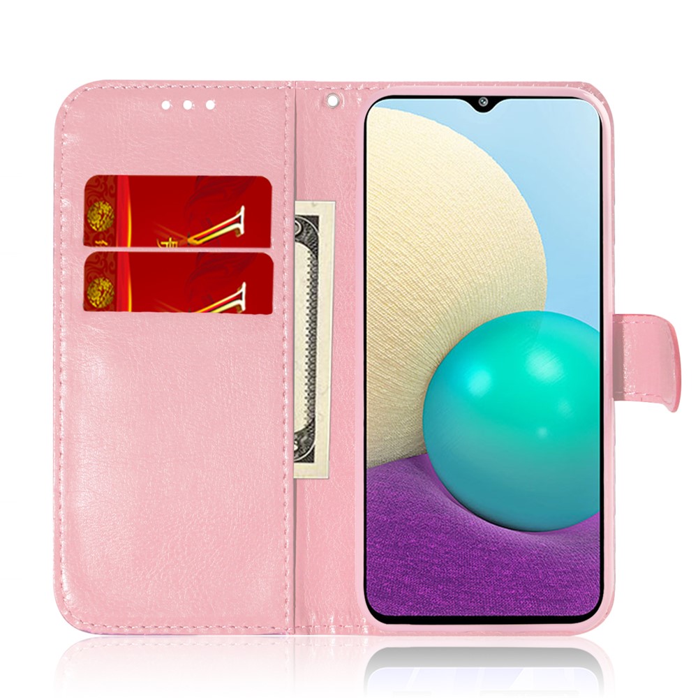 Flower Pattern Leather Stand Wallet Cover Case for Samsung Galaxy A02s (166.5x75.9x9.2mm) - Pink-4