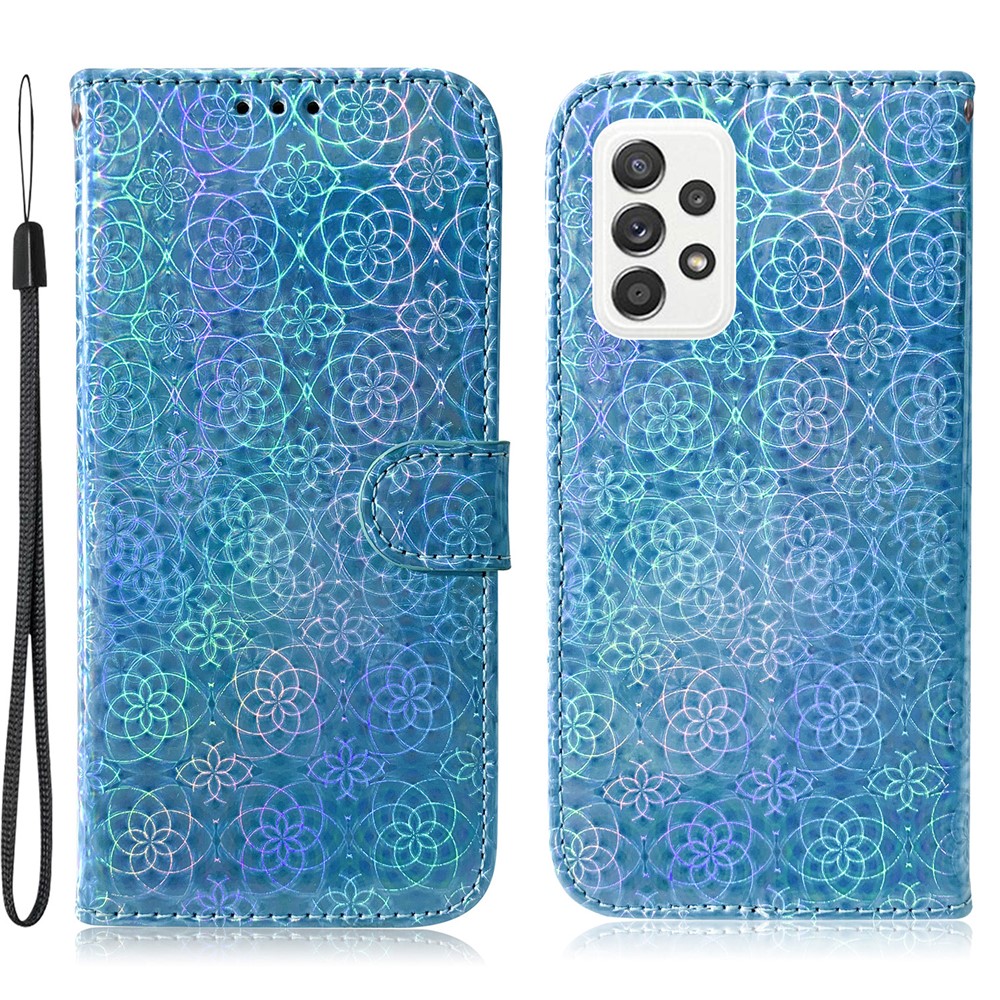 Flower Pattern Leather Stand Wallet Cover Case for Samsung Galaxy A52 5G / 4G - Blue-1